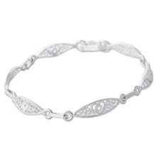 Load image into Gallery viewer, Sterling Silver Filigree Heart Motif Link Bracelet from Peru - Sweet Hearts | NOVICA