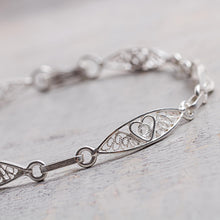 Load image into Gallery viewer, Sterling Silver Filigree Heart Motif Link Bracelet from Peru - Sweet Hearts | NOVICA