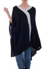 Load image into Gallery viewer, Black and Grey Peruvian Knit Bohemian Drape Poncho - Black and Grey Beam of Light | NOVICA