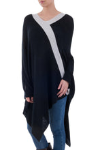 Load image into Gallery viewer, Black and Grey Peruvian Knit Bohemian Drape Poncho - Black and Grey Beam of Light | NOVICA