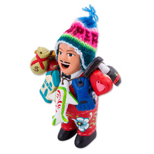 Load image into Gallery viewer, Ceramic Ekeko Sculpture with Wool Cap from Peru - Ekeko of Abundance in Red | NOVICA