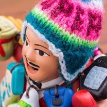 Load image into Gallery viewer, Ceramic Ekeko Sculpture with Wool Cap from Peru - Ekeko of Abundance in Red | NOVICA