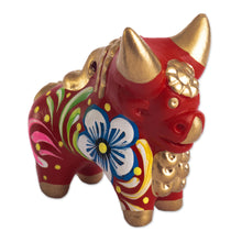 Load image into Gallery viewer, Ceramic Hand Painted Pucar‡ Bull Sculpture from Peru - Little Red Pucara Bull | NOVICA
