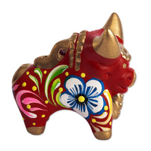 Load image into Gallery viewer, Ceramic Hand Painted Pucar‡ Bull Sculpture from Peru - Little Red Pucara Bull | NOVICA
