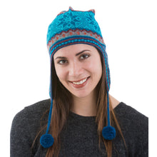 Load image into Gallery viewer, Alpaca Chullo Hat in Azure and Smoke from Peru - Andean Snowfall | NOVICA