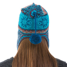 Load image into Gallery viewer, Alpaca Chullo Hat in Azure and Smoke from Peru - Andean Snowfall | NOVICA