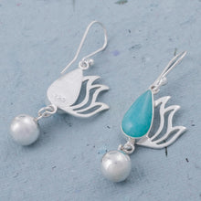 Load image into Gallery viewer, Amazonite and Sterling Silver Dangle Earrings from Peru - Flaming Drops | NOVICA