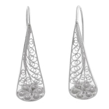 Load image into Gallery viewer, Artisan Crafted Sterling Silver Filigree Flower Earrings - Blossoming Dewdrops | NOVICA