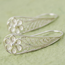 Load image into Gallery viewer, Artisan Crafted Sterling Silver Filigree Flower Earrings - Blossoming Dewdrops | NOVICA