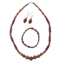 Load image into Gallery viewer, Sterling Silver and Ceramic Brown Jewelry Set from Peru - Mountain Force | NOVICA