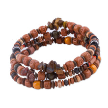 Load image into Gallery viewer, Set of 3 Tiger's Eye and Ceramic Beaded Bracelets from Peru - Andean Temples | NOVICA