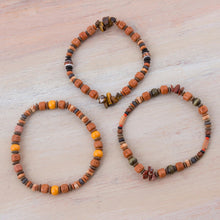 Load image into Gallery viewer, Set of 3 Tiger's Eye and Ceramic Beaded Bracelets from Peru - Andean Temples | NOVICA
