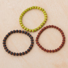 Load image into Gallery viewer, Three Ceramic Bracelets in Chartreuse Russet and Black - Autumn Spirit | NOVICA