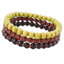 Load image into Gallery viewer, Three Ceramic Bracelets in Chartreuse Russet and Black - Autumn Spirit | NOVICA