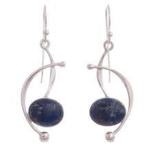 Load image into Gallery viewer, Lapis Lazuli and Sterling Silver Dangle Earrings from Peru - Crescent Eyes | NOVICA