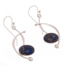 Load image into Gallery viewer, Lapis Lazuli and Sterling Silver Dangle Earrings from Peru - Crescent Eyes | NOVICA