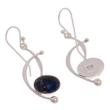 Load image into Gallery viewer, Lapis Lazuli and Sterling Silver Dangle Earrings from Peru - Crescent Eyes | NOVICA