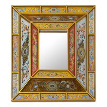 Load image into Gallery viewer, Reverse Painted Glass Mirror with Floral Motifs from Peru - Florid Wonder | NOVICA