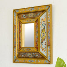 Load image into Gallery viewer, Reverse Painted Glass Mirror with Floral Motifs from Peru - Florid Wonder | NOVICA
