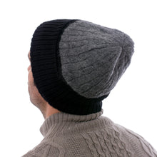 Load image into Gallery viewer, Knit 100% Alpaca Hat in Smoke and Black from Peru - Warm Braids in Smoke | NOVICA