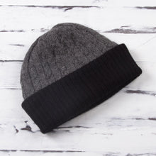 Load image into Gallery viewer, Knit 100% Alpaca Hat in Smoke and Black from Peru - Warm Braids in Smoke | NOVICA