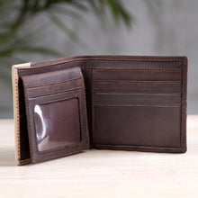 Load image into Gallery viewer, Handcrafted Leather Wallet in Espresso from Peru - Golden Brown History | NOVICA