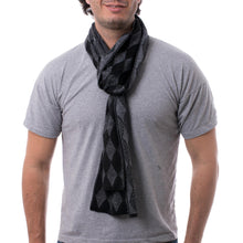 Load image into Gallery viewer, Men's Alpaca Blend Scarf with Grey Diamond Patterns - Diamond Grey | NOVICA