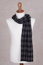 Load image into Gallery viewer, Men's Alpaca Blend Scarf with Grey Diamond Patterns - Diamond Grey | NOVICA