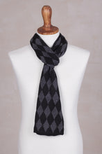Load image into Gallery viewer, Men's Alpaca Blend Scarf with Grey Diamond Patterns - Diamond Grey | NOVICA