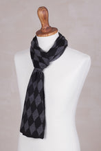 Load image into Gallery viewer, Men's Alpaca Blend Scarf with Grey Diamond Patterns - Diamond Grey | NOVICA