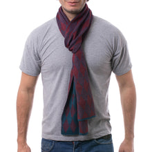 Load image into Gallery viewer, Men's Alpaca Blend Scarf in Teal and Cherry from Peru - Diamond Sophistication | NOVICA