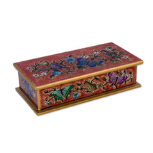 Load image into Gallery viewer, Reverse Painted Glass Butterfly Decorative Box in Red - Glorious Butterflies in Red | NOVICA