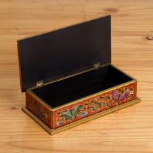 Load image into Gallery viewer, Reverse Painted Glass Butterfly Decorative Box in Red - Glorious Butterflies in Red | NOVICA