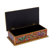 Load image into Gallery viewer, Reverse Painted Glass Butterfly Decorative Box in Red - Glorious Butterflies in Red | NOVICA