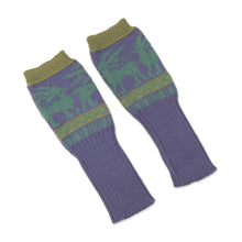 Load image into Gallery viewer, Knit Alpaca Blend Fingerless Gloves in Iris from Peru - Inca Landscape | NOVICA