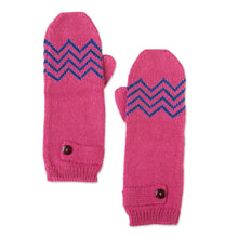 Load image into Gallery viewer, Rose and Delft Blue Alpaca Blend Mittens from Peru - Zigzag Warmth in Delft Blue | NOVICA