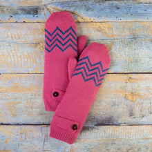 Load image into Gallery viewer, Rose and Delft Blue Alpaca Blend Mittens from Peru - Zigzag Warmth in Delft Blue | NOVICA