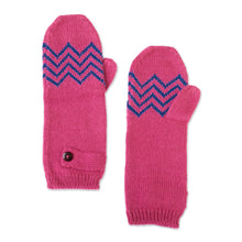 Load image into Gallery viewer, Rose and Delft Blue Alpaca Blend Mittens from Peru - Zigzag Warmth in Delft Blue | NOVICA