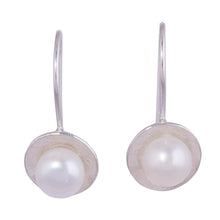 Load image into Gallery viewer, Circular Cultured Pearl and Silver Drop Earrings from Peru - Circle Glow | NOVICA