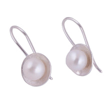 Load image into Gallery viewer, Circular Cultured Pearl and Silver Drop Earrings from Peru - Circle Glow | NOVICA