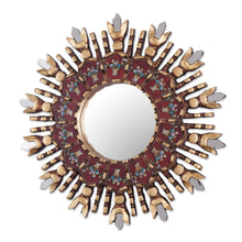 Load image into Gallery viewer, Reverse Painted Glass and Wood Wall Mirror from Peru - Colonial Claret | NOVICA