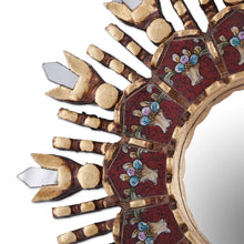 Load image into Gallery viewer, Reverse Painted Glass and Wood Wall Mirror from Peru - Colonial Claret | NOVICA