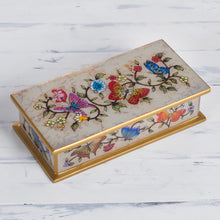 Load image into Gallery viewer, Reverse Painted Glass Butterfly Decorative Box in Bone - Butterfly Jubilee in Bone | NOVICA