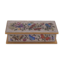 Load image into Gallery viewer, Reverse Painted Glass Butterfly Decorative Box in Bone - Butterfly Jubilee in Bone | NOVICA
