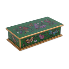 Load image into Gallery viewer, Reverse Painted Glass Butterfly Decorative Box in Emerald - Butterfly Jubilee in Emerald | NOVICA