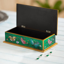 Load image into Gallery viewer, Reverse Painted Glass Butterfly Decorative Box in Emerald - Butterfly Jubilee in Emerald | NOVICA