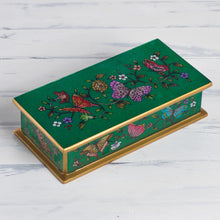 Load image into Gallery viewer, Reverse Painted Glass Butterfly Decorative Box in Emerald - Butterfly Jubilee in Emerald | NOVICA