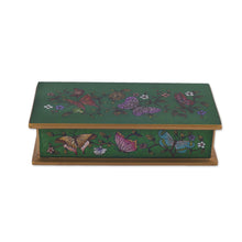 Load image into Gallery viewer, Reverse Painted Glass Butterfly Decorative Box in Emerald - Butterfly Jubilee in Emerald | NOVICA
