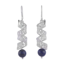 Load image into Gallery viewer, Spiral Lapis Lazuli Filigree Dangle Earrings from Peru - Spiral Dance | NOVICA