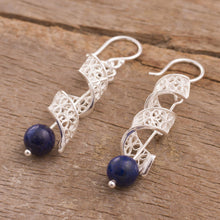 Load image into Gallery viewer, Spiral Lapis Lazuli Filigree Dangle Earrings from Peru - Spiral Dance | NOVICA